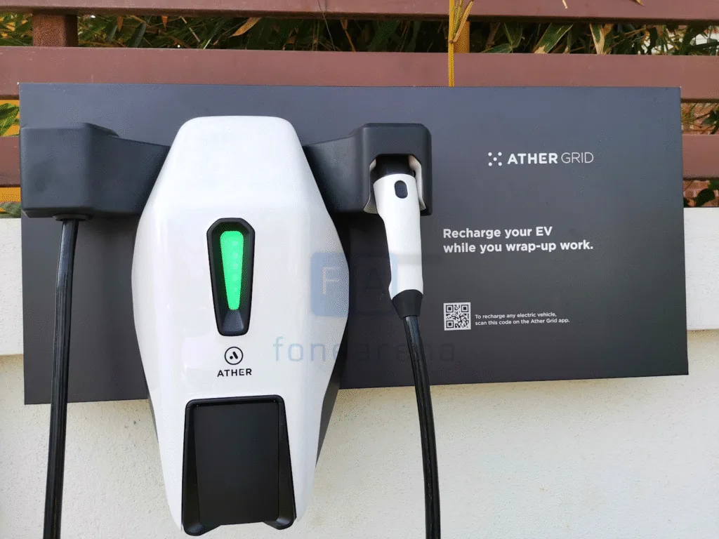 Ather Grid electric vehicle charging station with QR code for fast and convenient charging