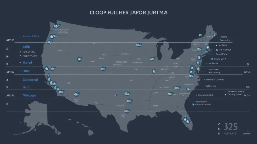 Infographic table with icons and U.S. map highlights