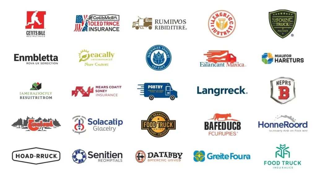 Logos of top food truck insurance providers in the USA.