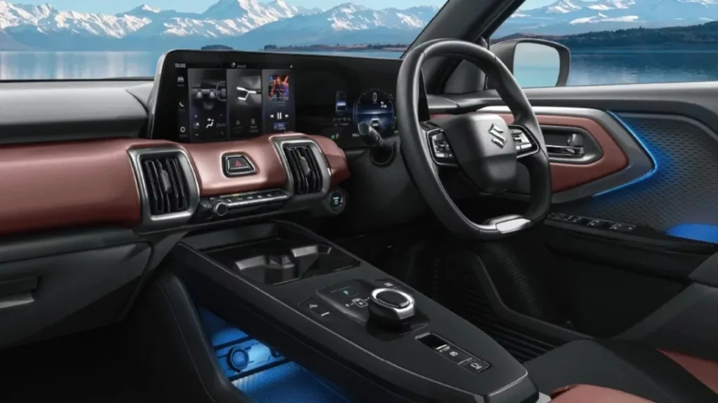 e-Vitara का रियर डिजाइन: कनेक्टेड टेललाइट्स और स्पॉइलर